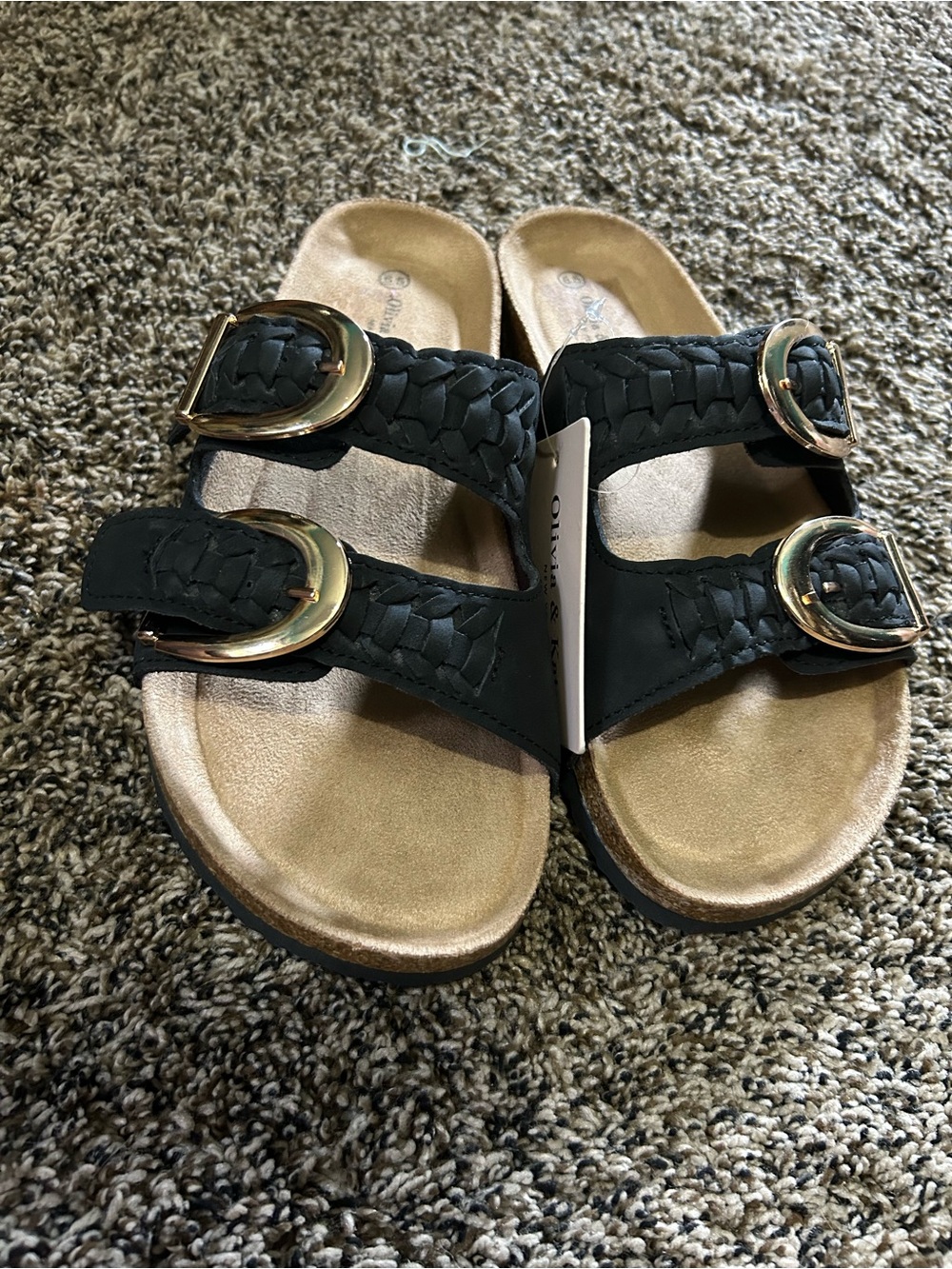 Braided Double-Buckle Black Women's Sandals
